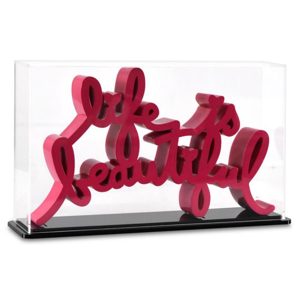 Mr. Brainwash- Resin Sculpture with Display Case "Life is Beautiful (Neon Pink)"