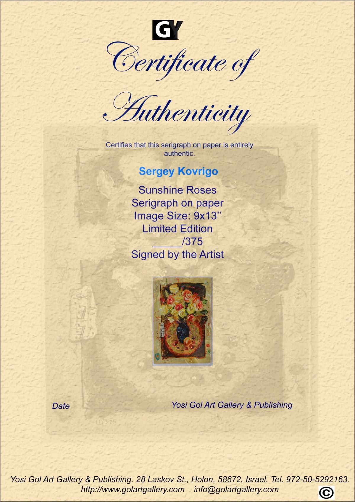 Sergey Kovrigo- Original Serigraph on Paper "Sunshine Roses"