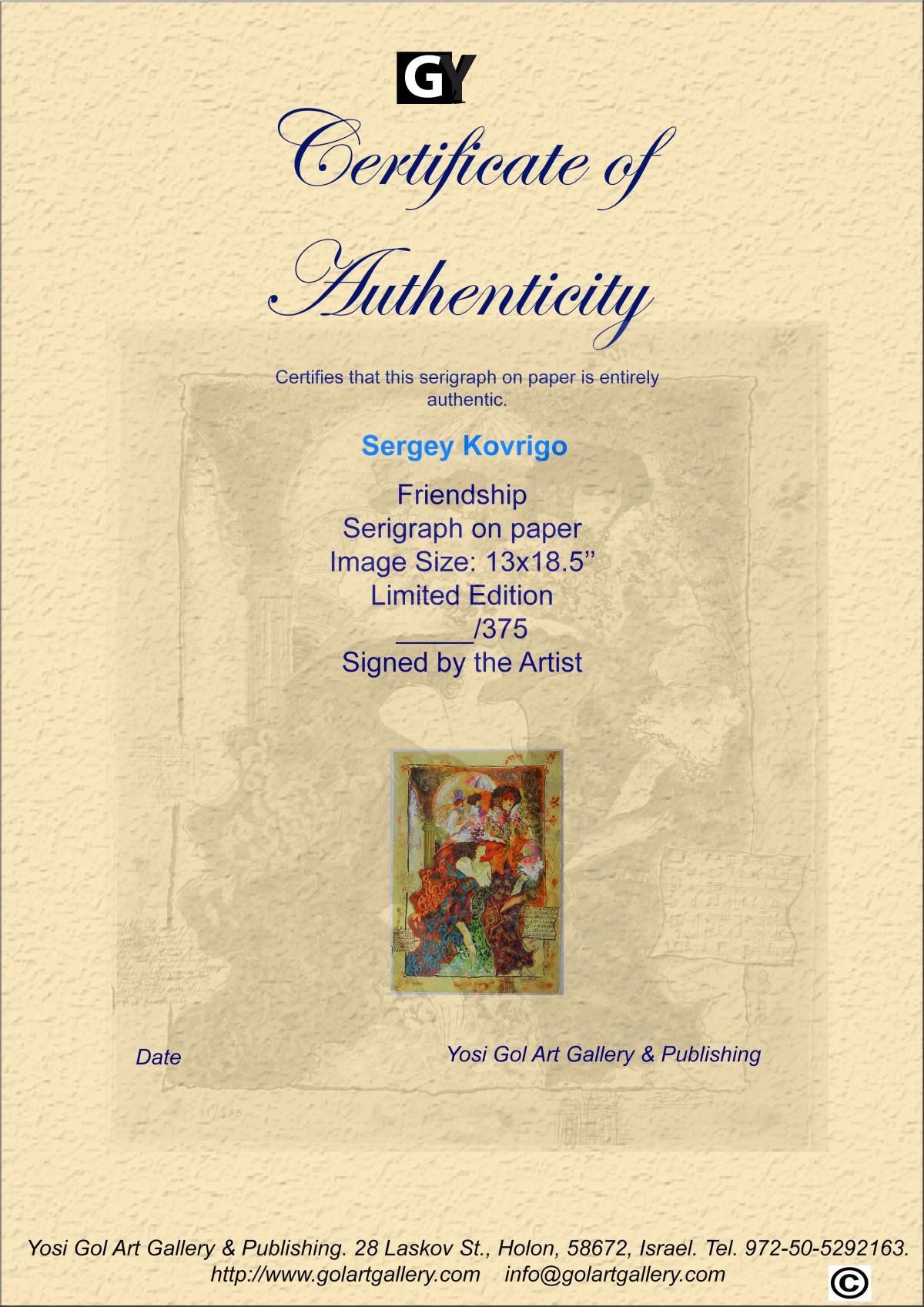 Sergey Kovrigo- Original Serigraph on Paper "Friendship"