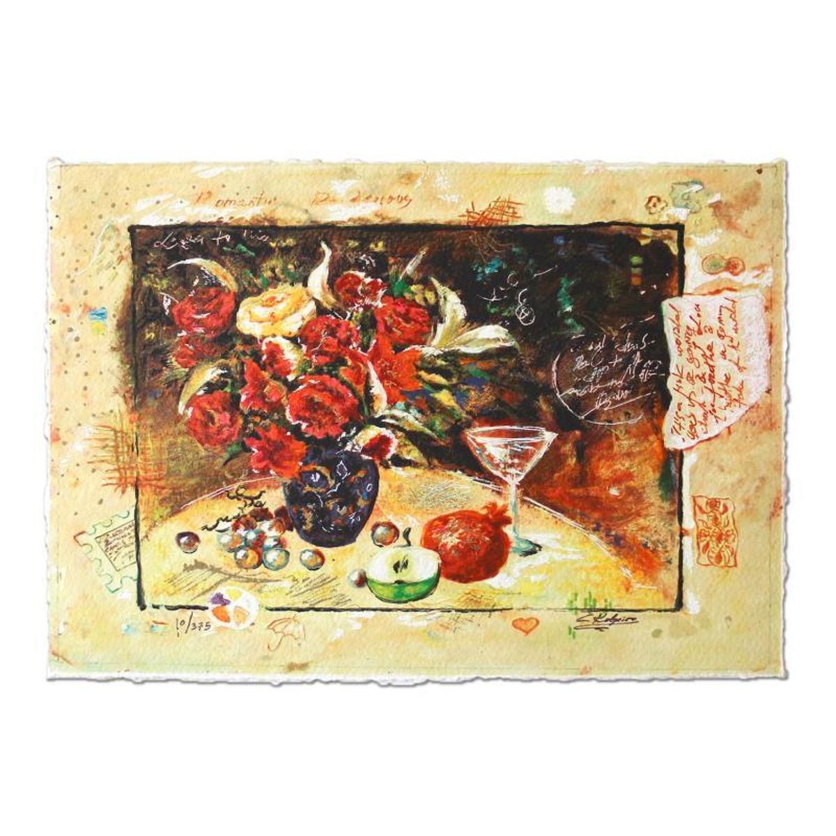 Sergey Kovrigo- Set of 6 Serigraph on Paper "Rendezvous, Friendship, Pleasures, Red Bouquet, Wine and Roses, Sunshine Roses"