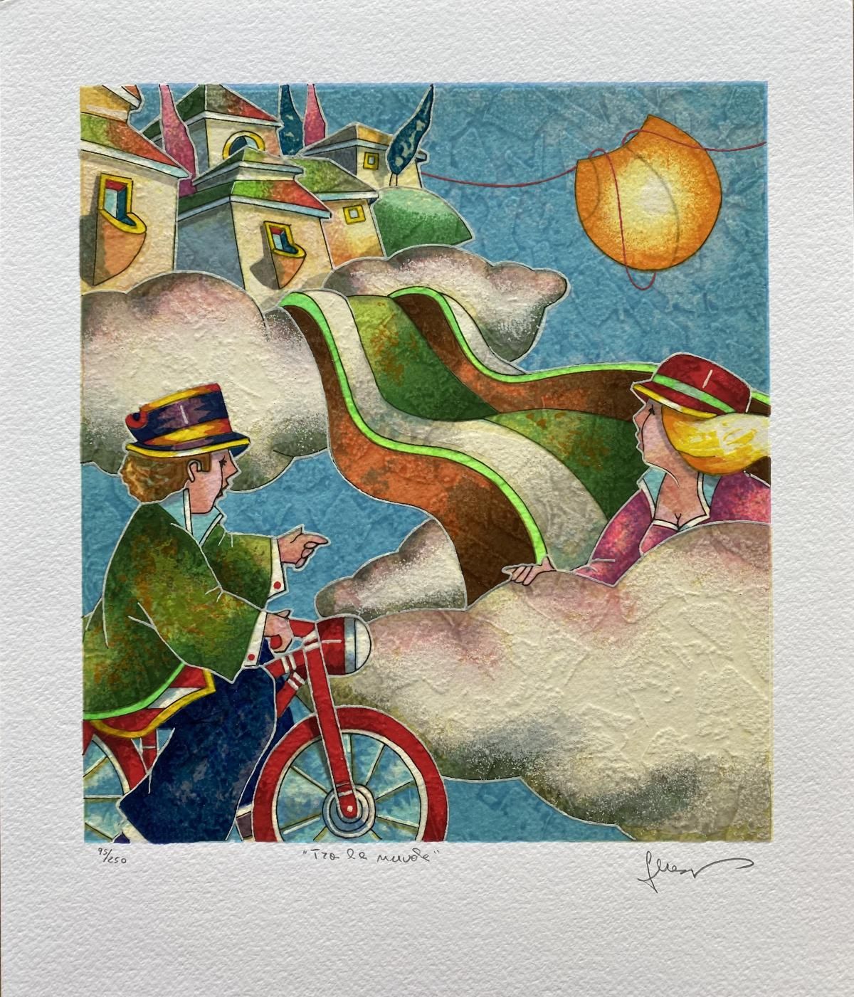 Francesco Nesi- Original Serigraph on Paper "TRA LE NUVOLE"