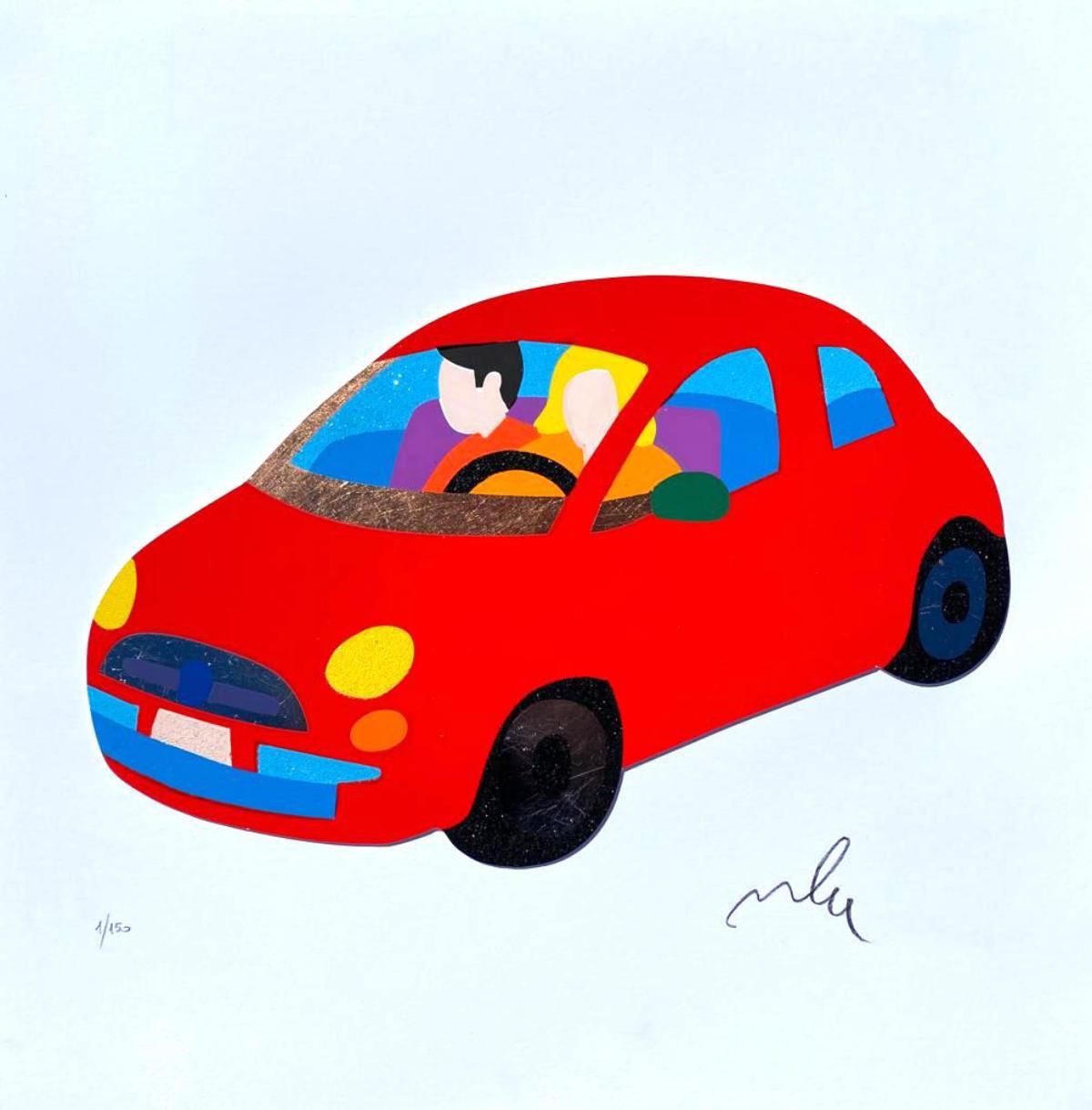 Marco Lodola- Original Serigraph on Paper with golden leaf "500 ROSSA"