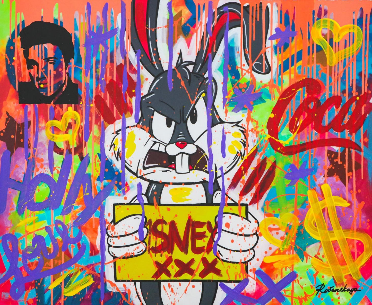 Nastya Rovenskaya- Original Mixed Media on Paper "Angry Rabbit"