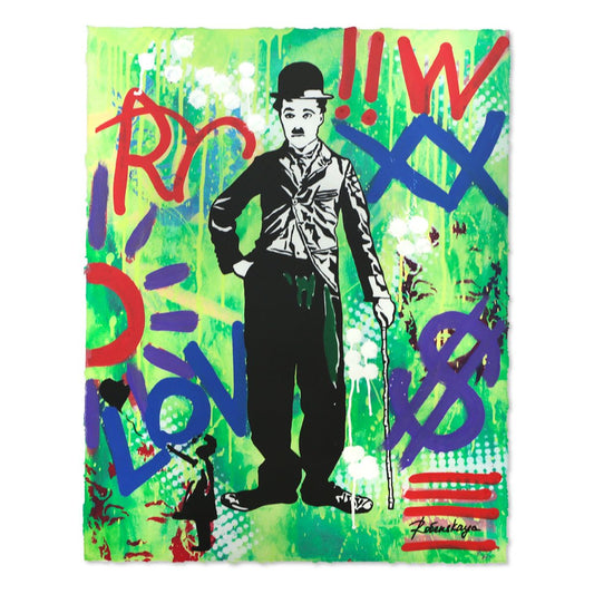Nastya Rovenskaya- Mixed Media on Paper "Chaplin in Green"