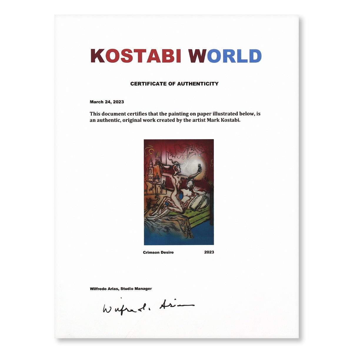 Mark Kostabi- Original Mixed Media on Paper "Crimson Desire"