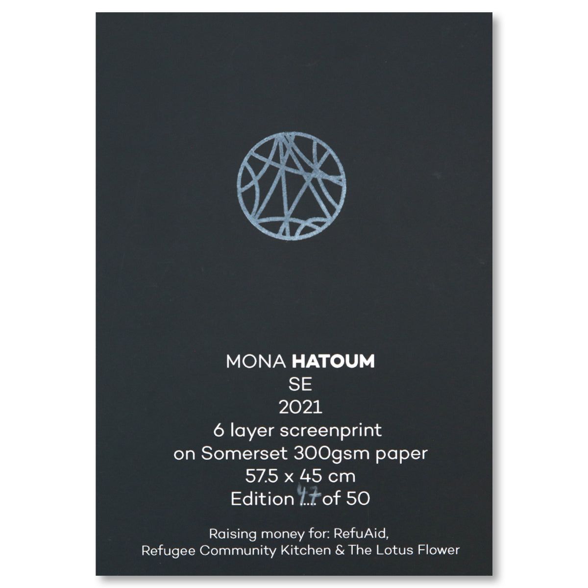 Mona Hatoum- 5 layer screenprint with high build application on Somerset 300gsm paper "The Blues no. 1-12.7.2020/2021"