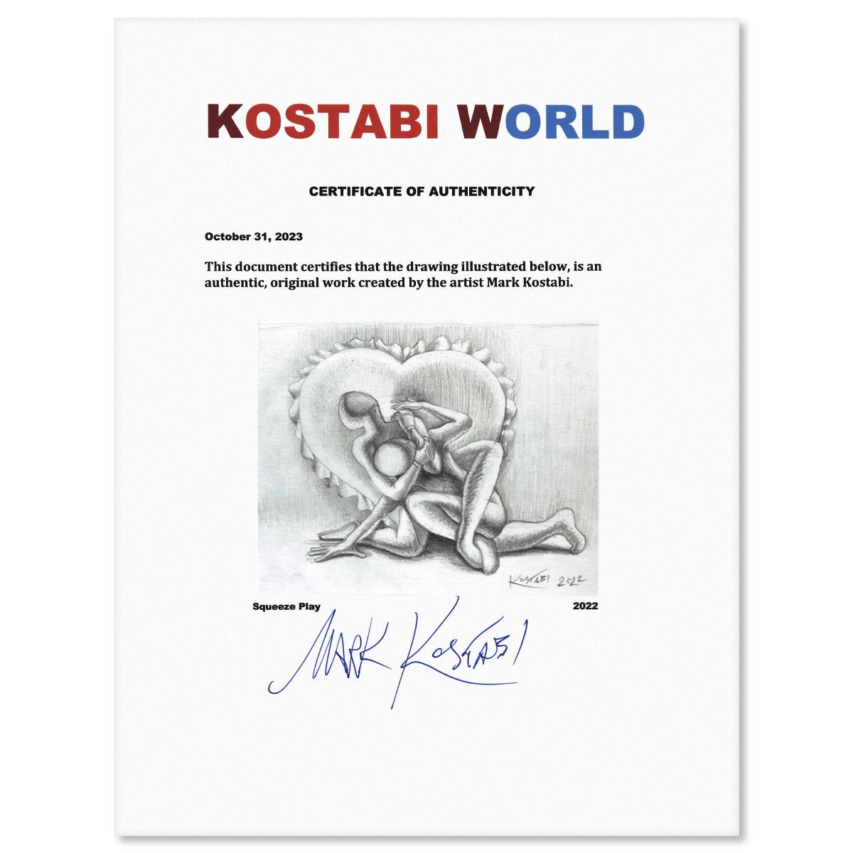 Mark Kostabi- Original Drawing on Paper "Squeeze Play"