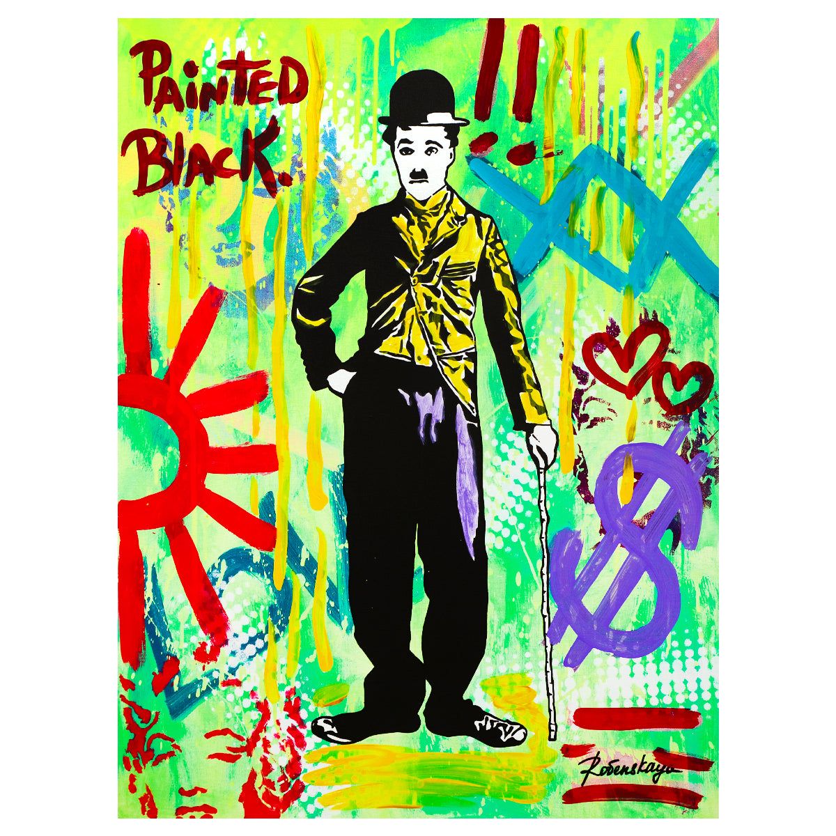 Nastya Rovenskaya- Mixed Media "Chaplin in Green"
