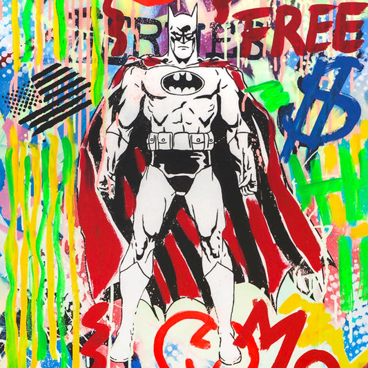 Nastya Rovenskaya- Original Mixed Media on Deckle Edge Paper "Batman"