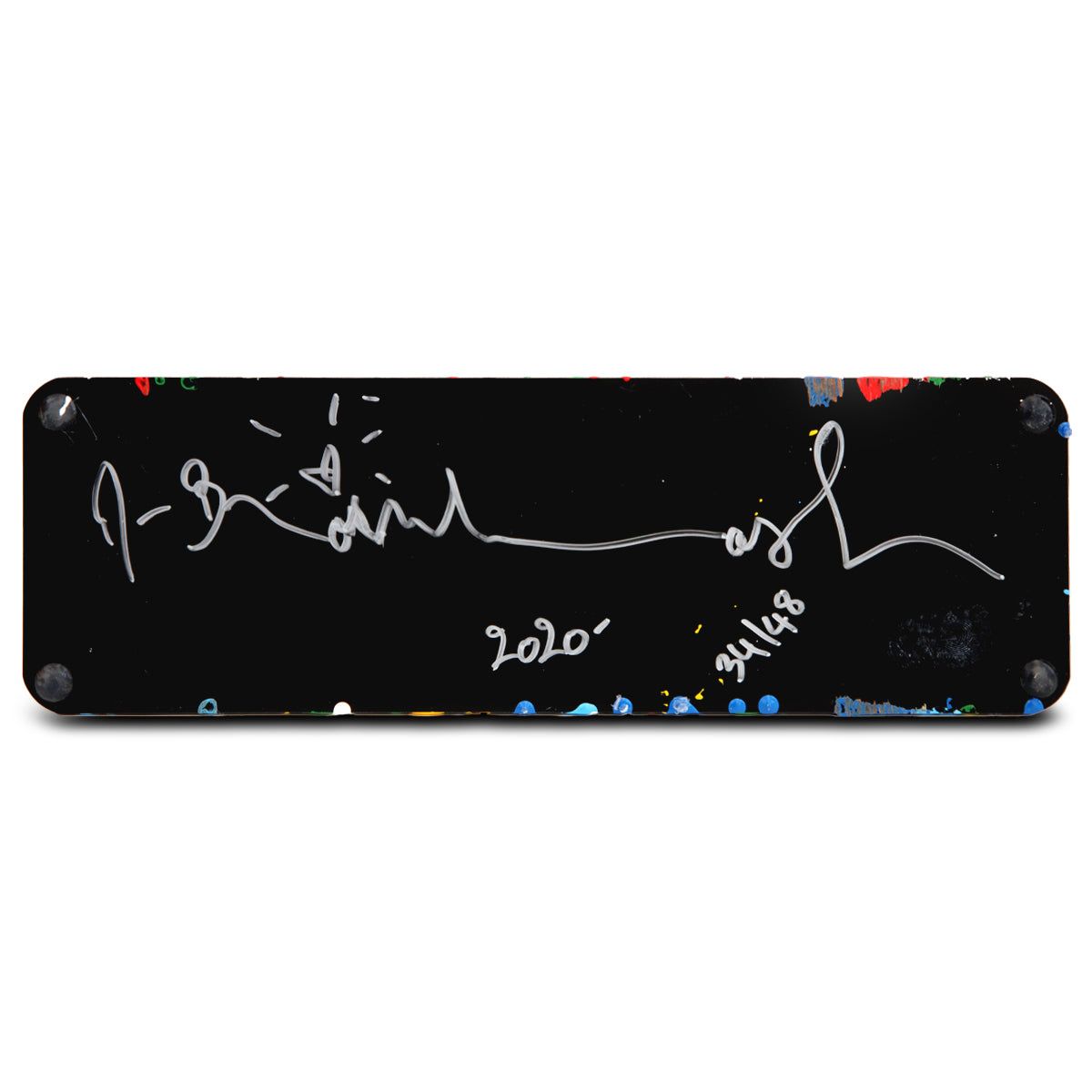 Mr Brainwash- Acrylic Dipped and Splashed Cast Resin Sculpture in Plexiglass Enclosure "Life Is Beautiful - Dipped Dark Blue Splash, 2020"