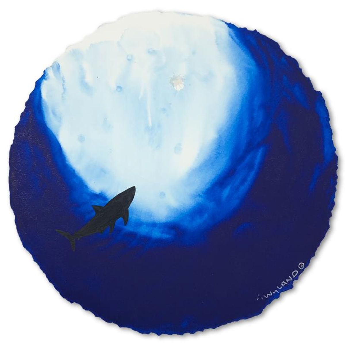 Wyland- Original Watercolor Painting on Deckle Edge Paper "Deep Sea Shark"