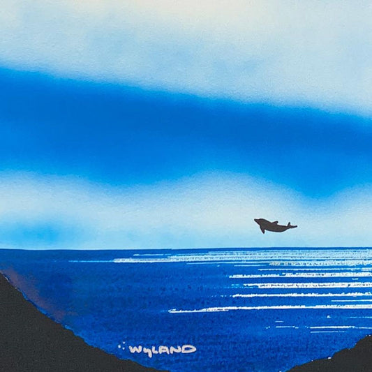 Wyland- Original Watercolor Painting on Deckle Edge Paper "Dolphins"