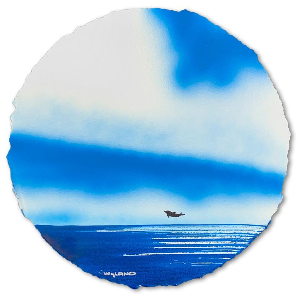 Wyland- Original Watercolor Painting on Deckle Edge Paper "Dolphins"