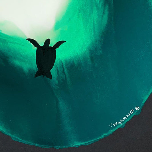 Wyland- Original Watercolor Painting on Deckle Edge Paper "Floating in a green Sea"