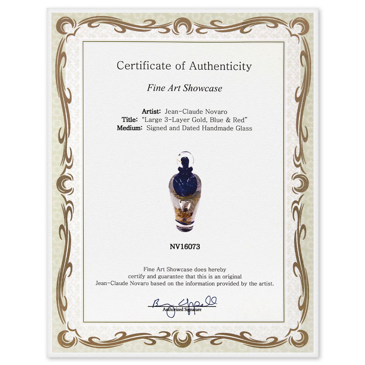 Jean-Claude Novaro- Handmade Glass "Large 3-Layer Gold, Blue & Red"