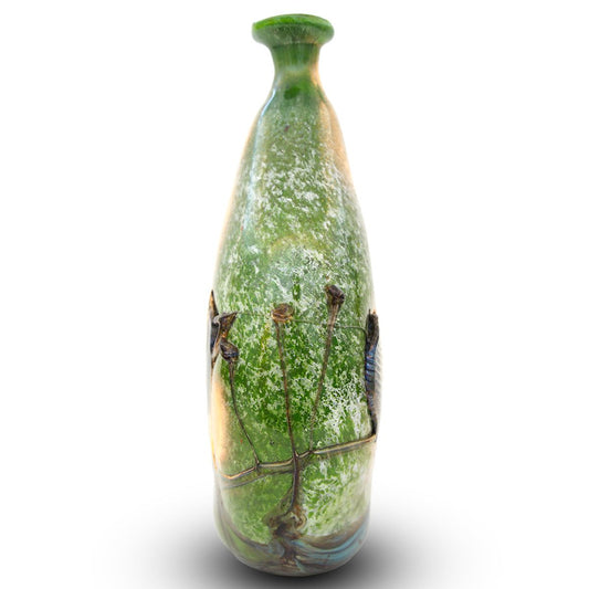 Jean-Claude Novaro- Handmade Glass "Green Fluted Vase w/Gold"