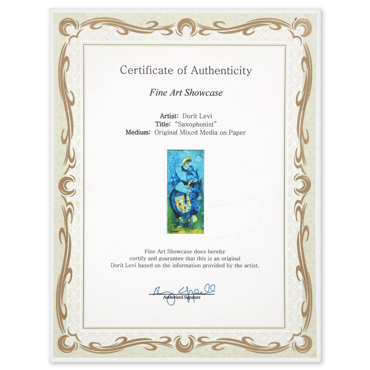 Dorit Levy- Original Mixed Media on Paper "Saxophonist"