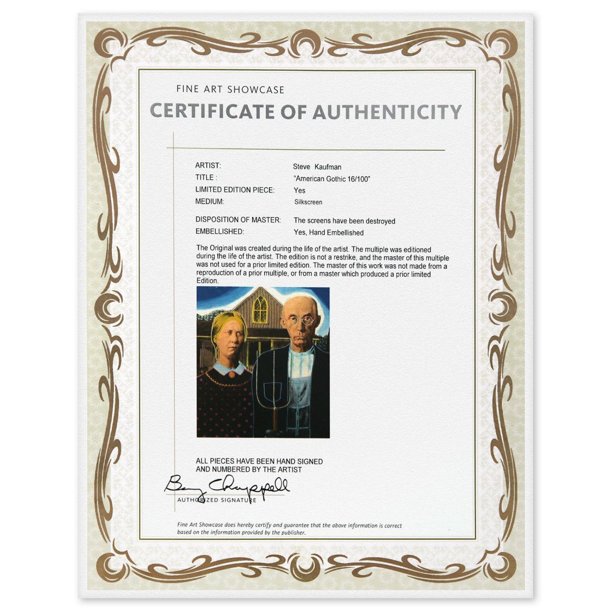 Steve Kaufman- Hand Embellish Limited Edition Silkcreen "American Gothic"
