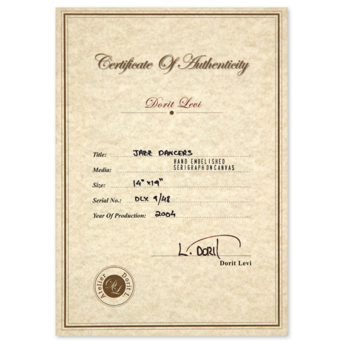 Dorit Levy- Hand Embelished Serigraph on Canvas "Jazz Dancers"