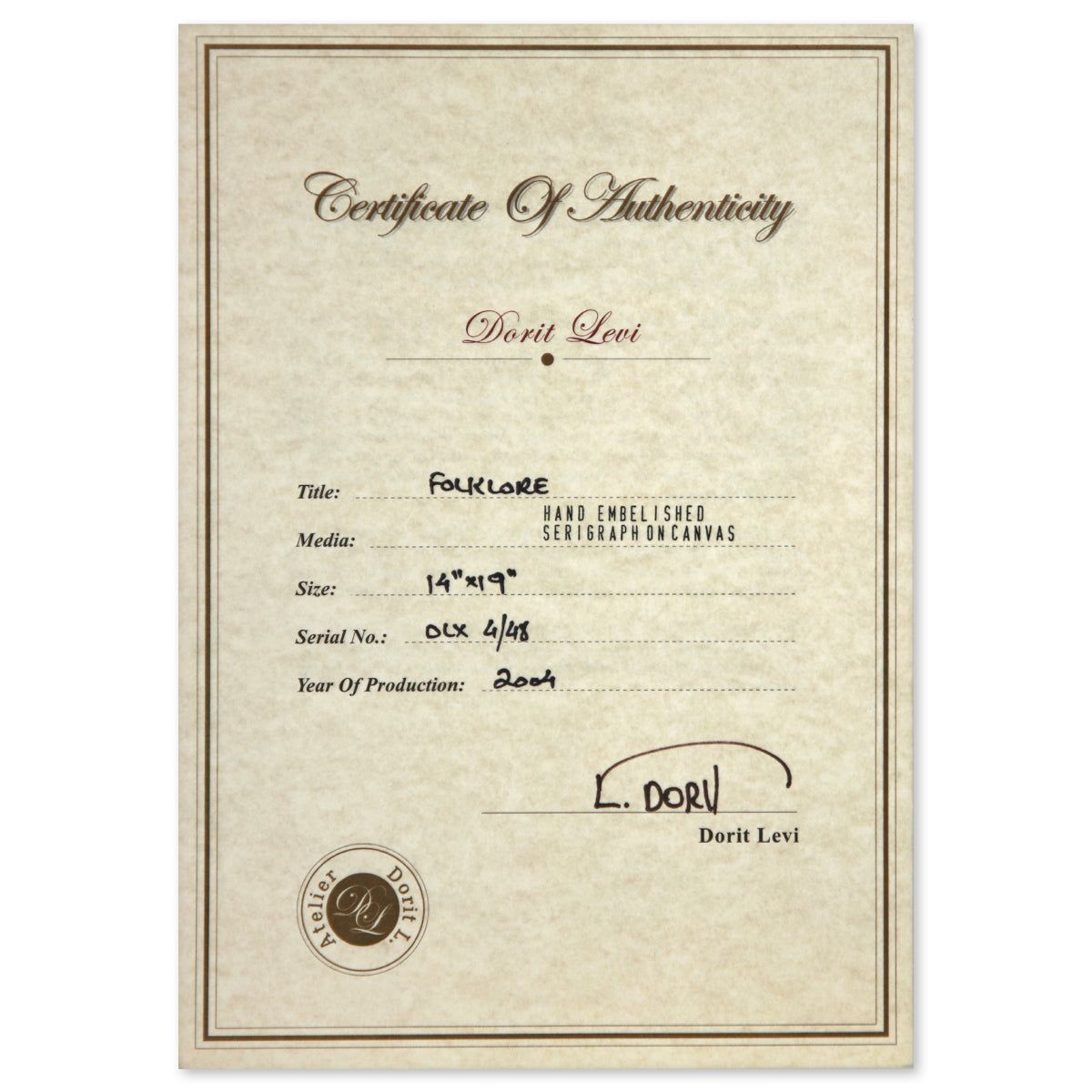 Dorit Levy- Hand Embelished Serigraph on Canvas "Folklore"