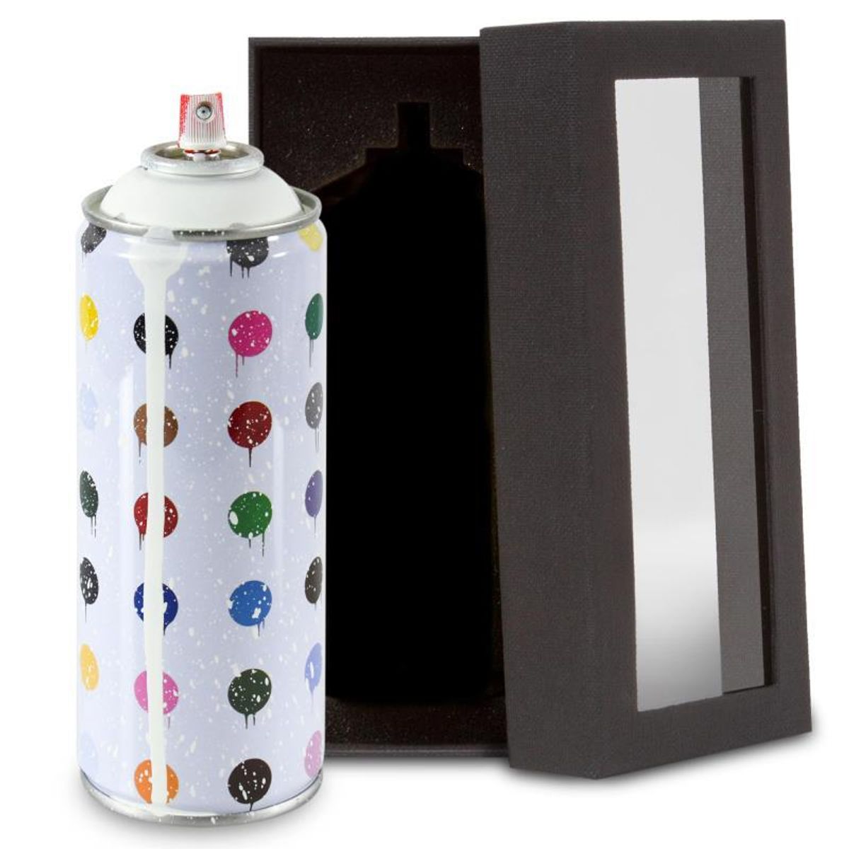 Mr. Brainwash, "Hirst Dots (White)" Limited Edition Hand Painted Spray Can with Plate Signature.