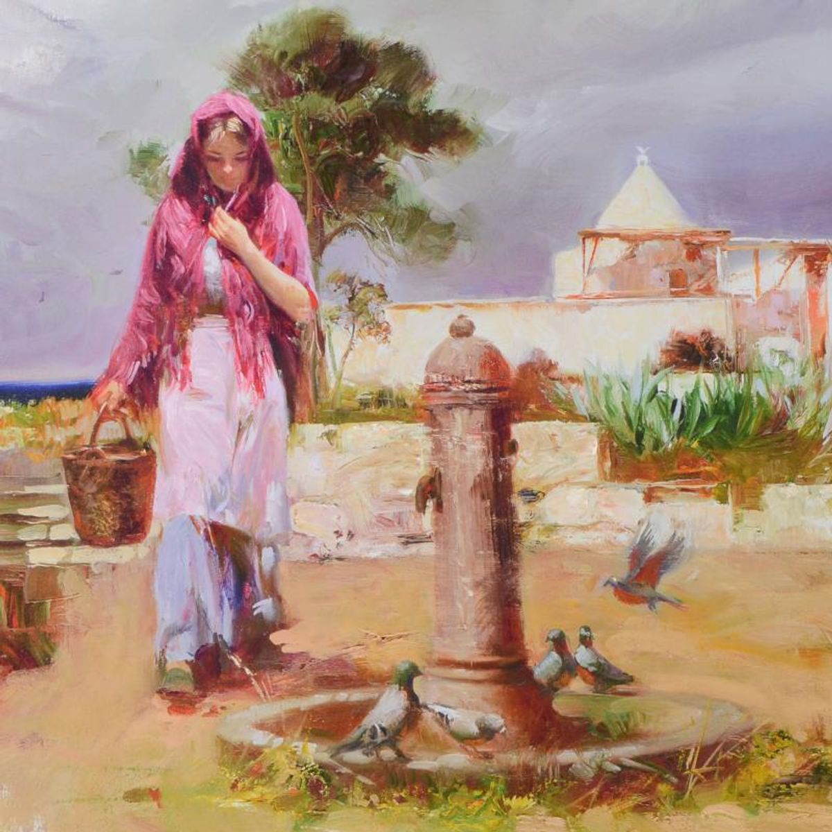 Pino (1939-2010), "The Water Fountain" Framed Limited Edition Hand Embellished Giclee on Canvas. Numbered and Hand Signed with Certificate of Authenticity.