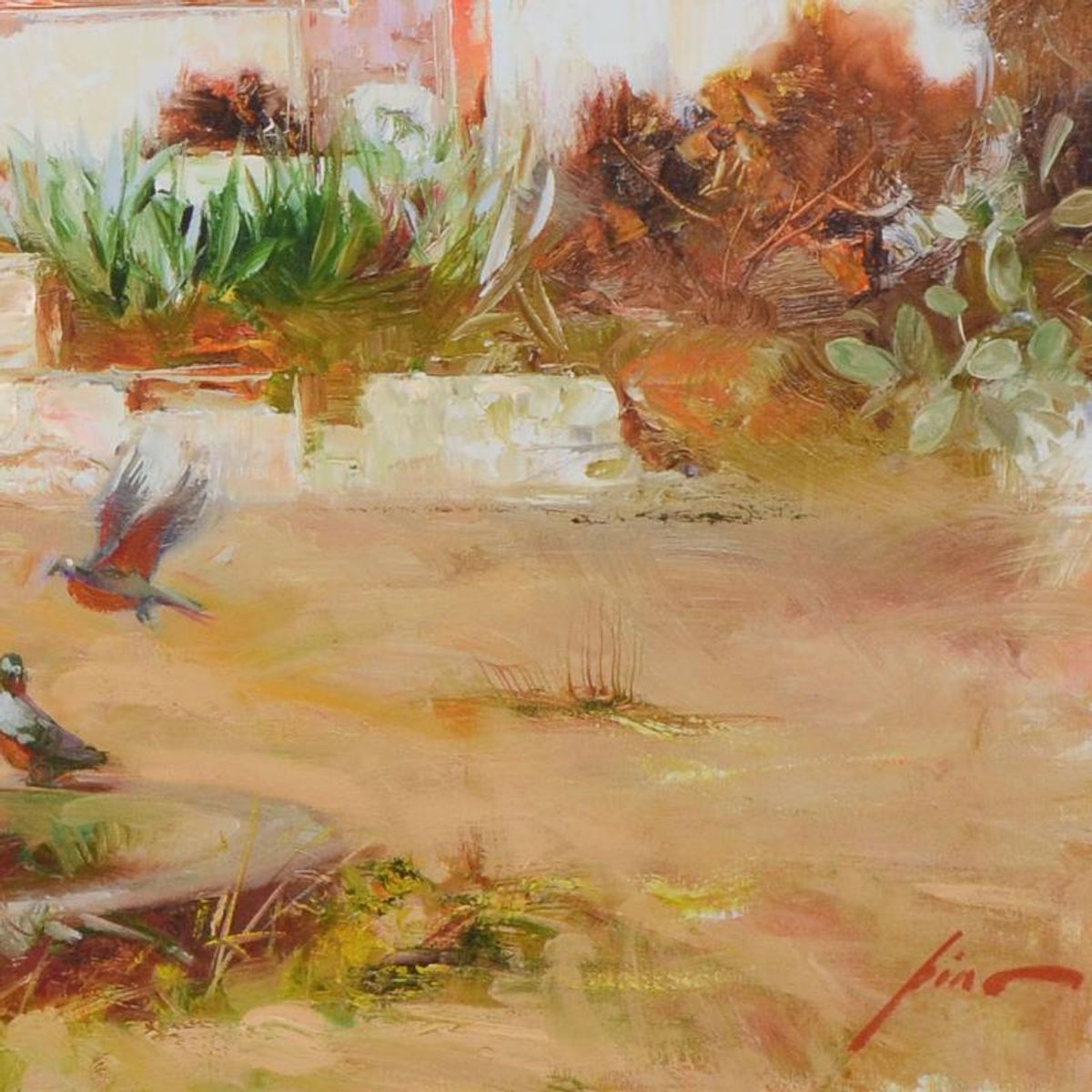 Pino (1939-2010), "The Water Fountain" Framed Limited Edition Hand Embellished Giclee on Canvas. Numbered and Hand Signed with Certificate of Authenticity.