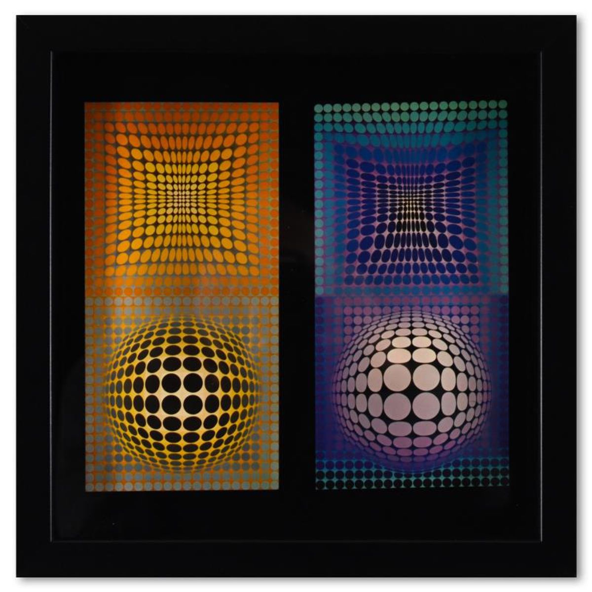 Victor Vasarely (1908-1997), "VP - 118 & VP - 108 de la serie Structures Universelles Du Damier" Framed 1975 Heliogravure Print with Letter of Authenticity