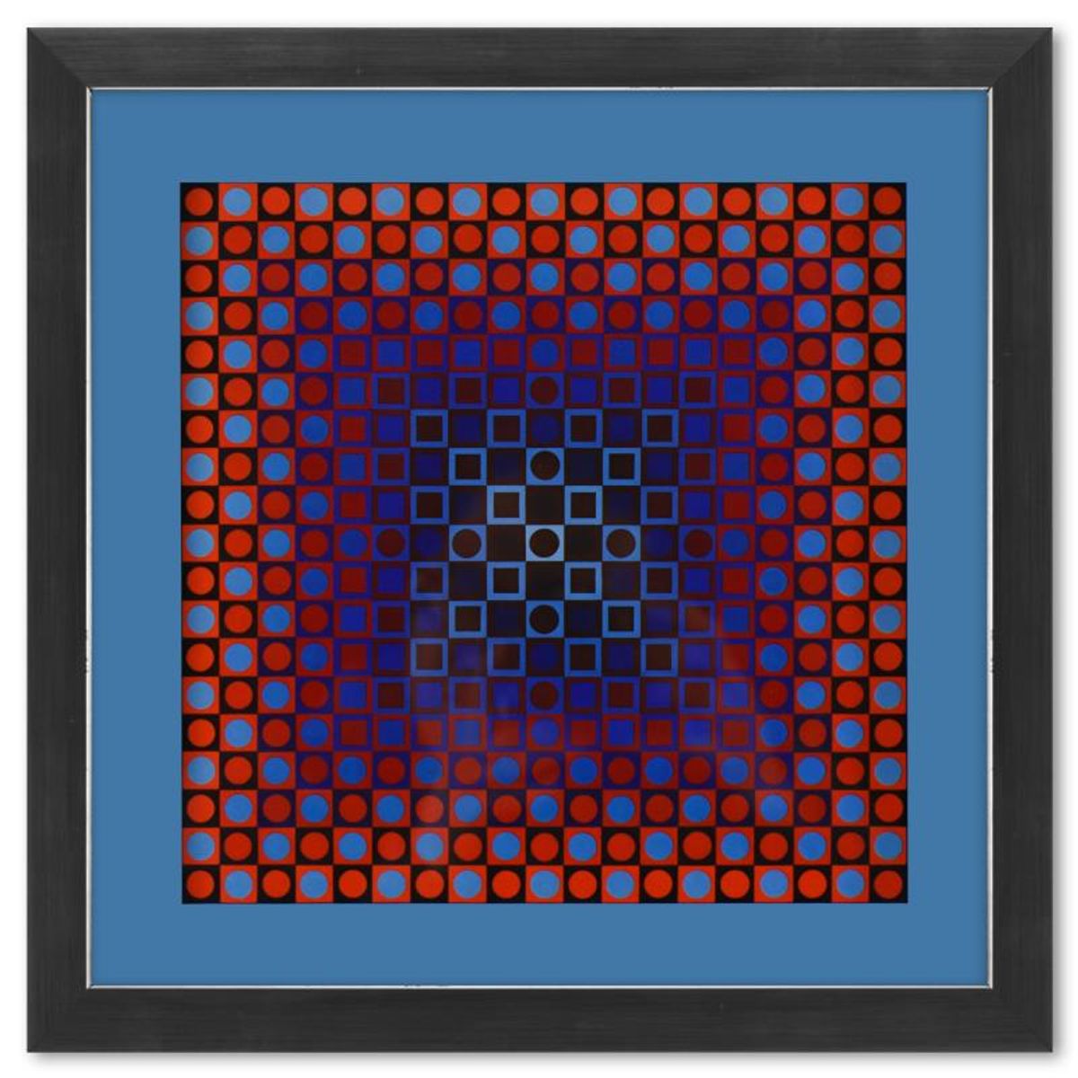 Victor Vasarely (1908-1997), "Alom (Blue/Red) de la serie Folklore Planetaire" Framed 1971 Heliogravure Print with Letter of Authenticity