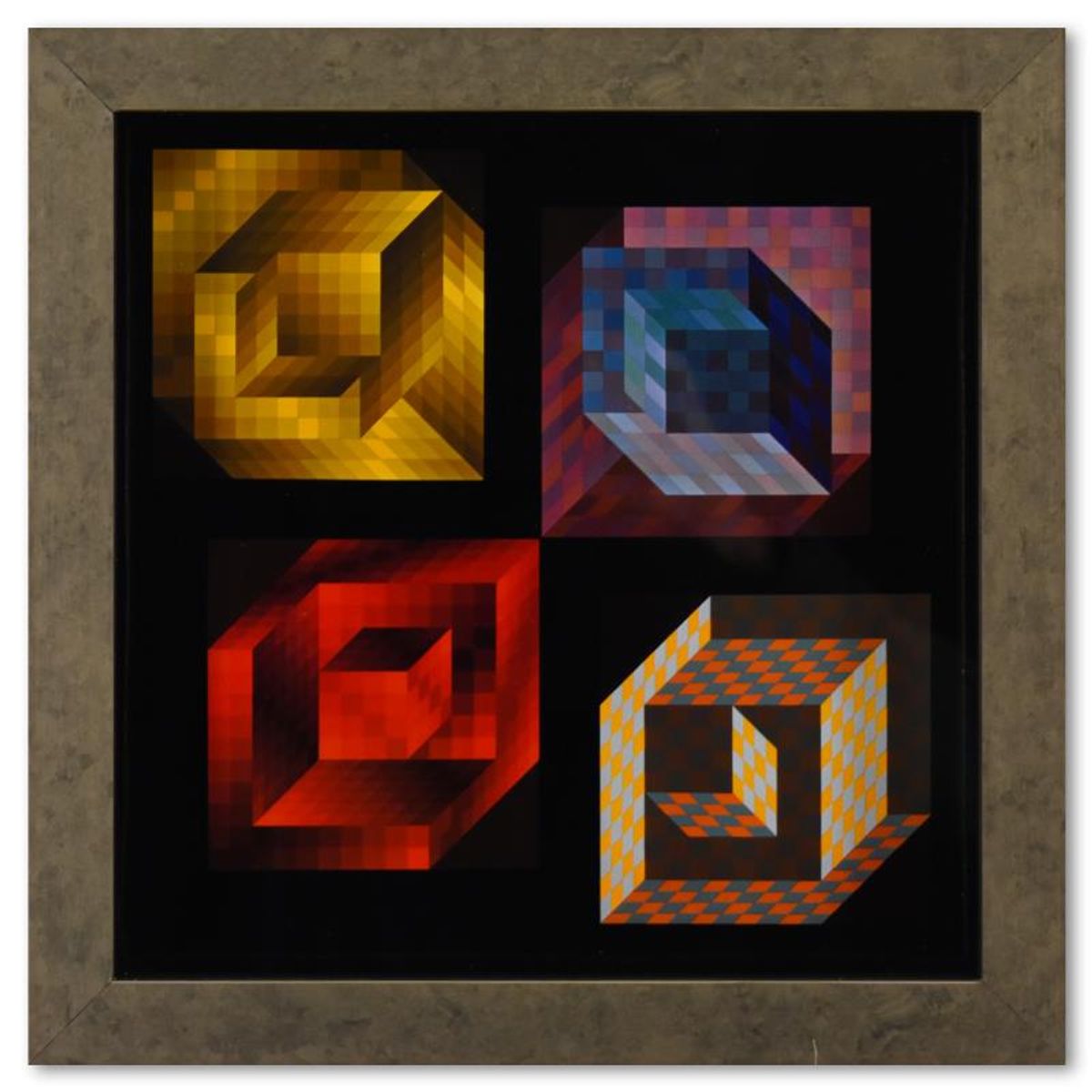 Victor Vasarely (1908-1997), "Axo (22, 2, 44, 33) de la serie Hommage A L'Hexagone" Framed 1971 Heliogravure Print with Letter of Authenticity