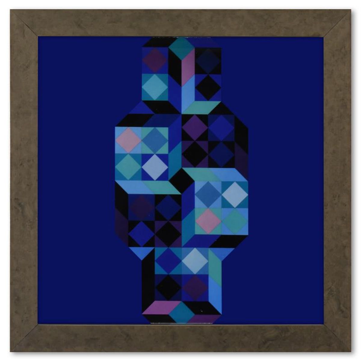 Victor Vasarely (1908-1997), "Tridim - G de la serie Hommage A L'Hexagone" Framed 1971 Heliogravure Print with Letter of Authenticity