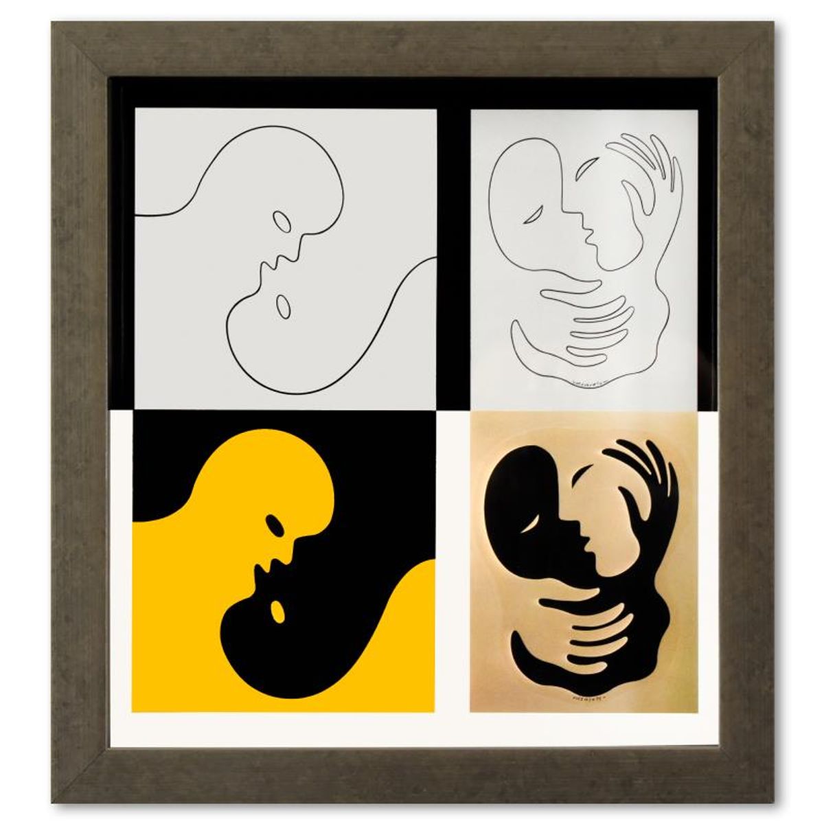 Victor Vasarely (1908-1997), "Amor (1,2) & Catch II (A, B) de la serie Graphismes 3" Framed 1977 Heliogravure Print with Letter of Authenticity