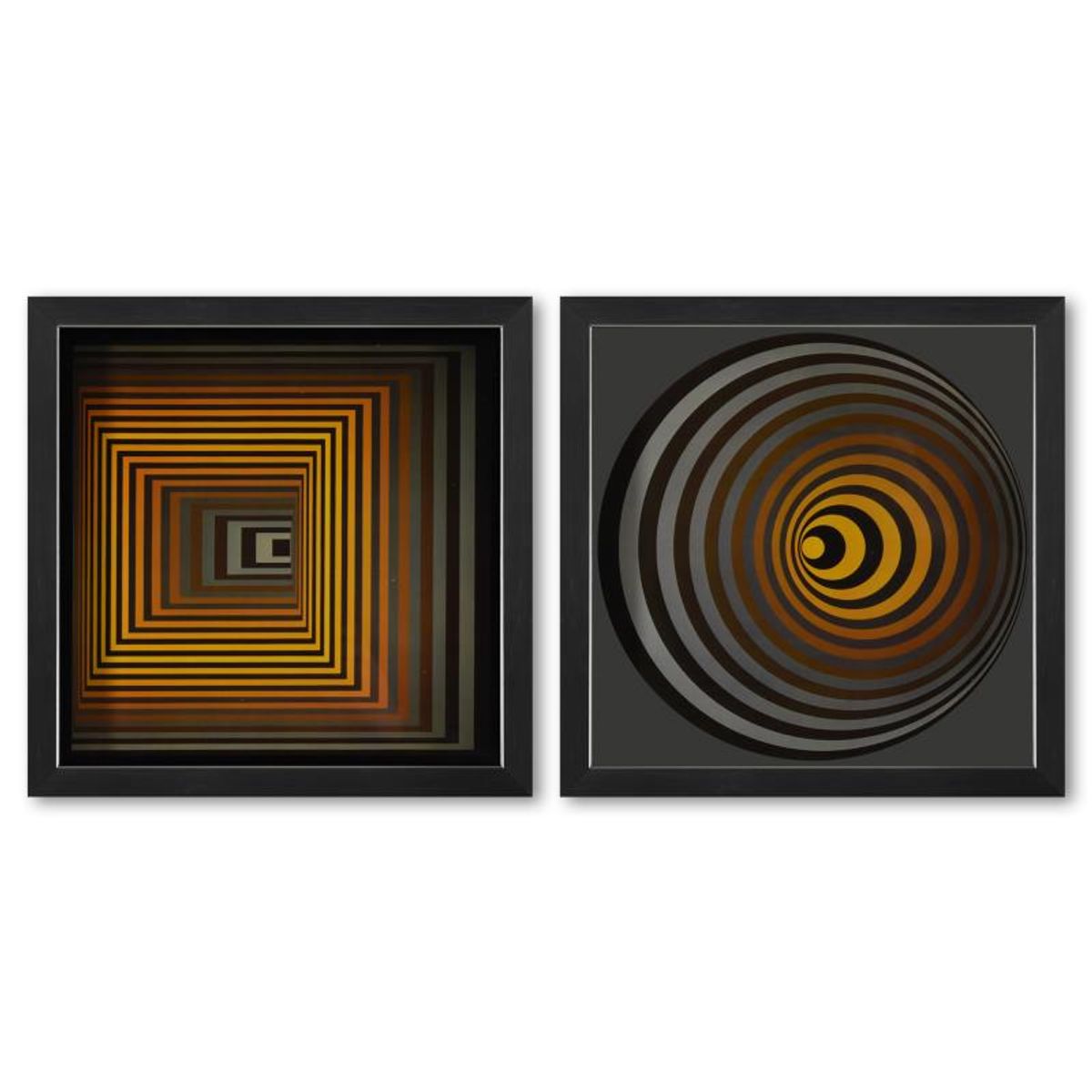 Victor Vasarely (1908-1997), "Oervegn - II et Vonal - Fegn de la serie Vonal (Diptych)" Framed 1971 Heliogravure Prints with Letter of Authenticity