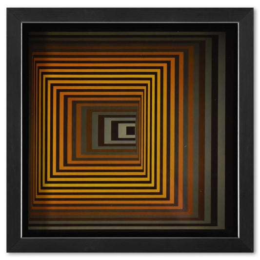 Victor Vasarely (1908-1997), "Oervegn - II et Vonal - Fegn de la serie Vonal (Diptych)" Framed 1971 Heliogravure Prints with Letter of Authenticity