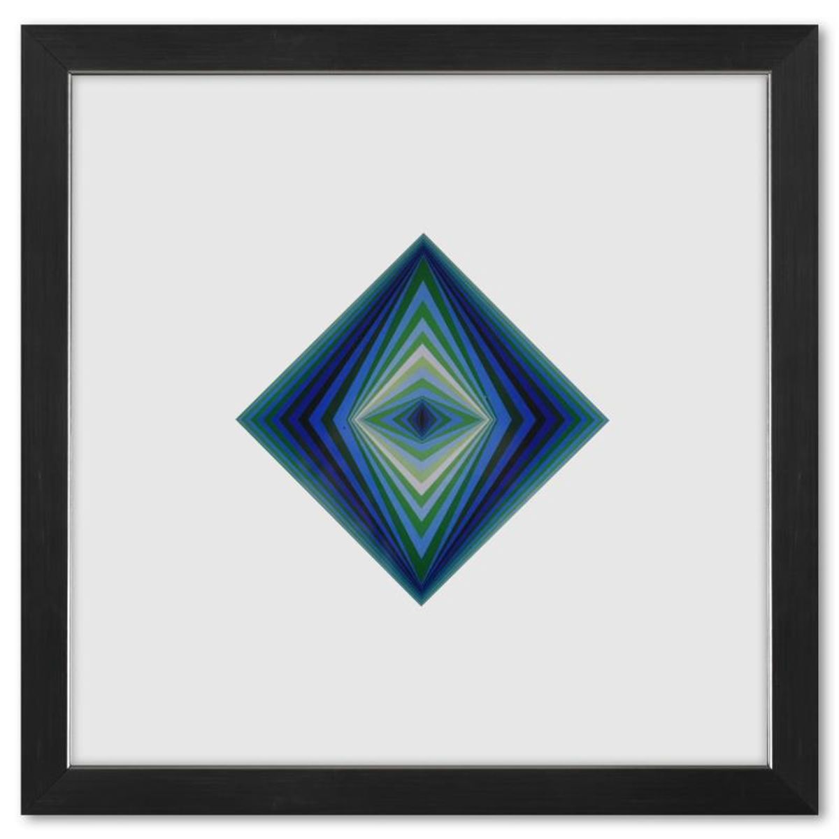 Victor Vasarely (1908-1997), "Rhombus - C et Rhombus de la serie Vonal (Diptych)" Framed 1971 Heliogravure Prints with Letter of Authenticity