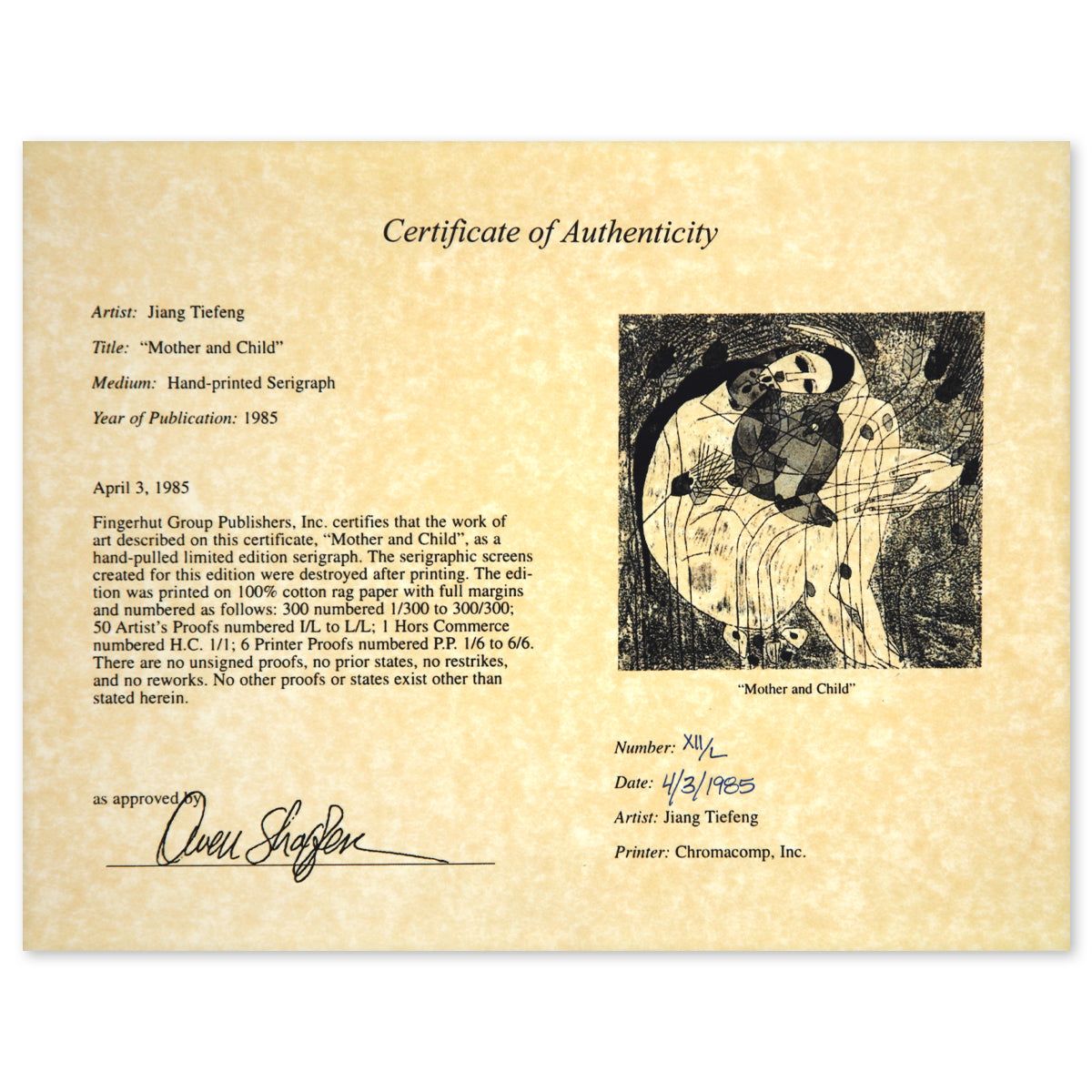 Jian Tie Feng- Serigraph "Mother and Child"