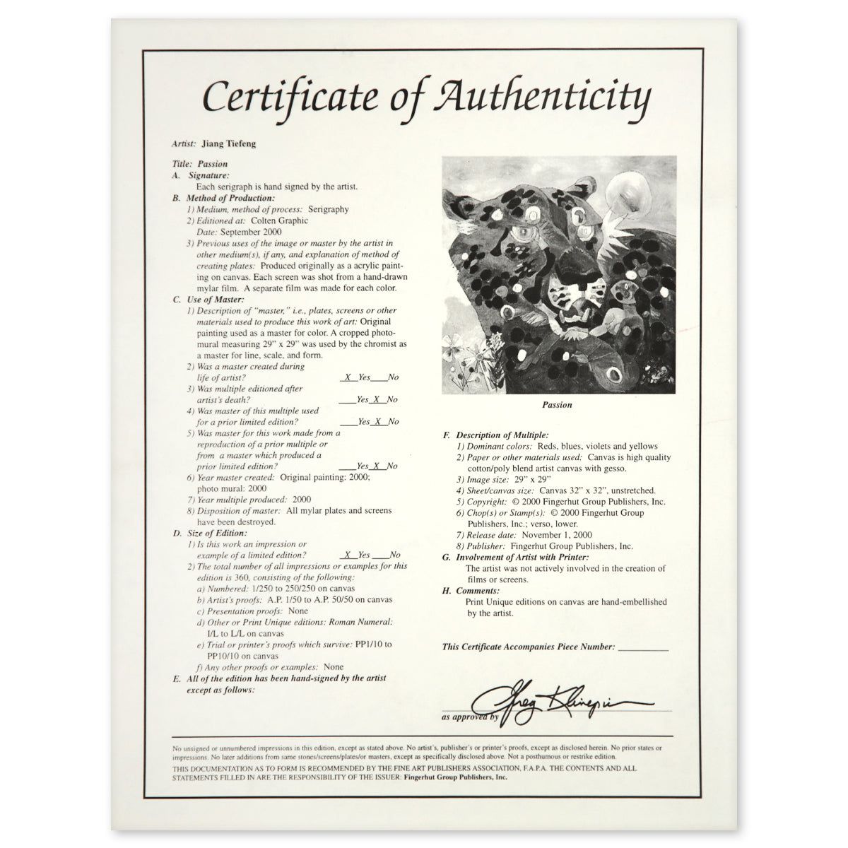 Jian Tie Feng- Serigraph "Passion"