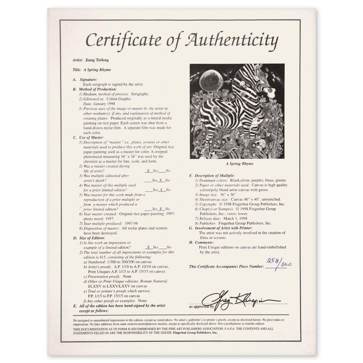 Jian Tie Feng- Serigraph "A Spring Rhyme"