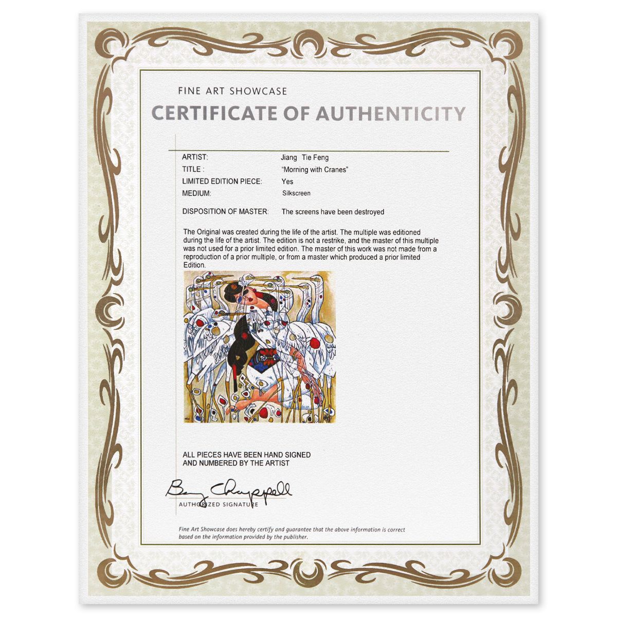 Jian Tie Feng- Silkscreen "Morning with Cranes"