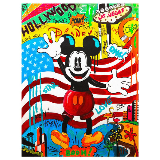 Nastya Rovenskaya- Original Mixed Media on Canvas "Back in the U.S.A"