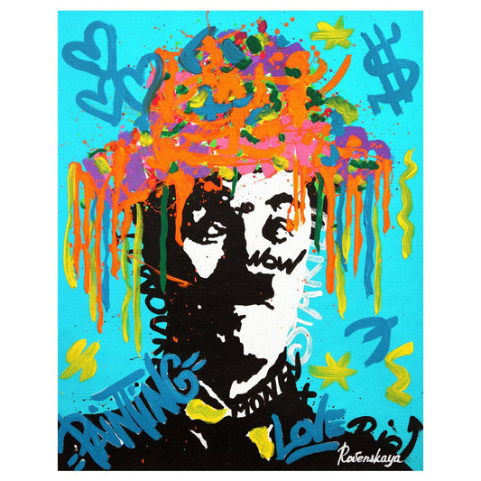 Nastya Rovenskaya- Original Mixed Media on Canvas "Charlie's Hat"