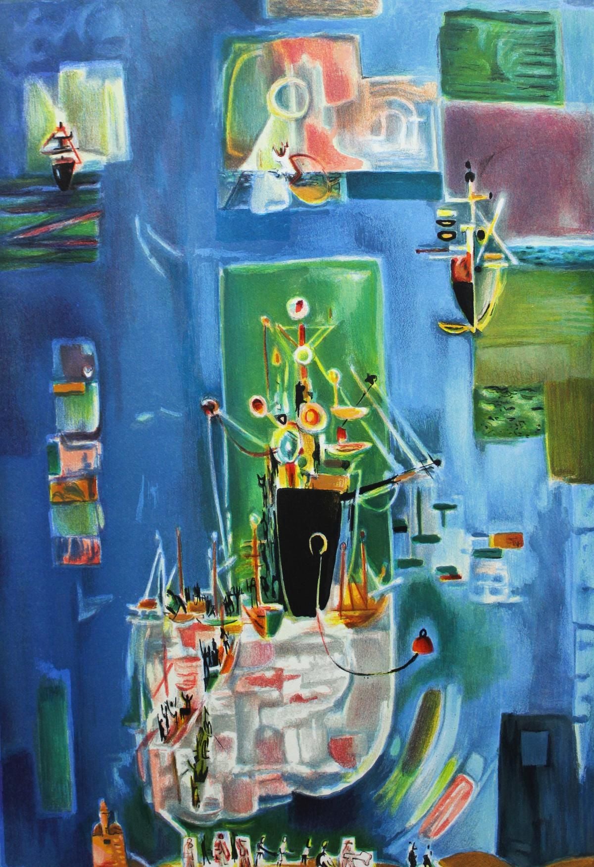 Nachum Gutman- Original Lithograph "Blue Ships"