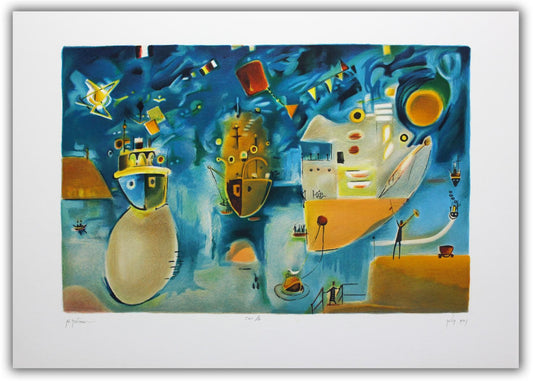 Nachum Gutman- Original Lithograph "Independence Day In The Port"