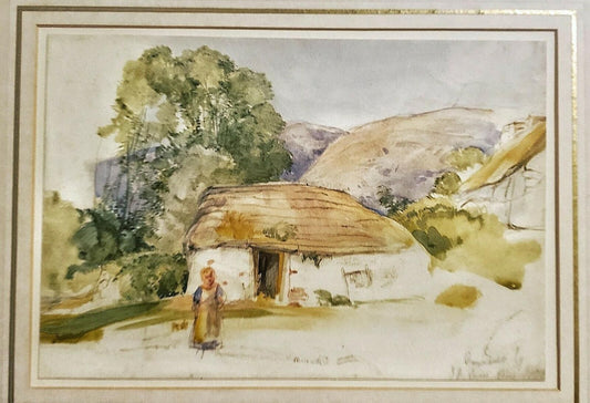 John Frederick Lewis 1805-1876- Original graphite & watercolor on wove paper "Cottages at Taynault Argyll"
