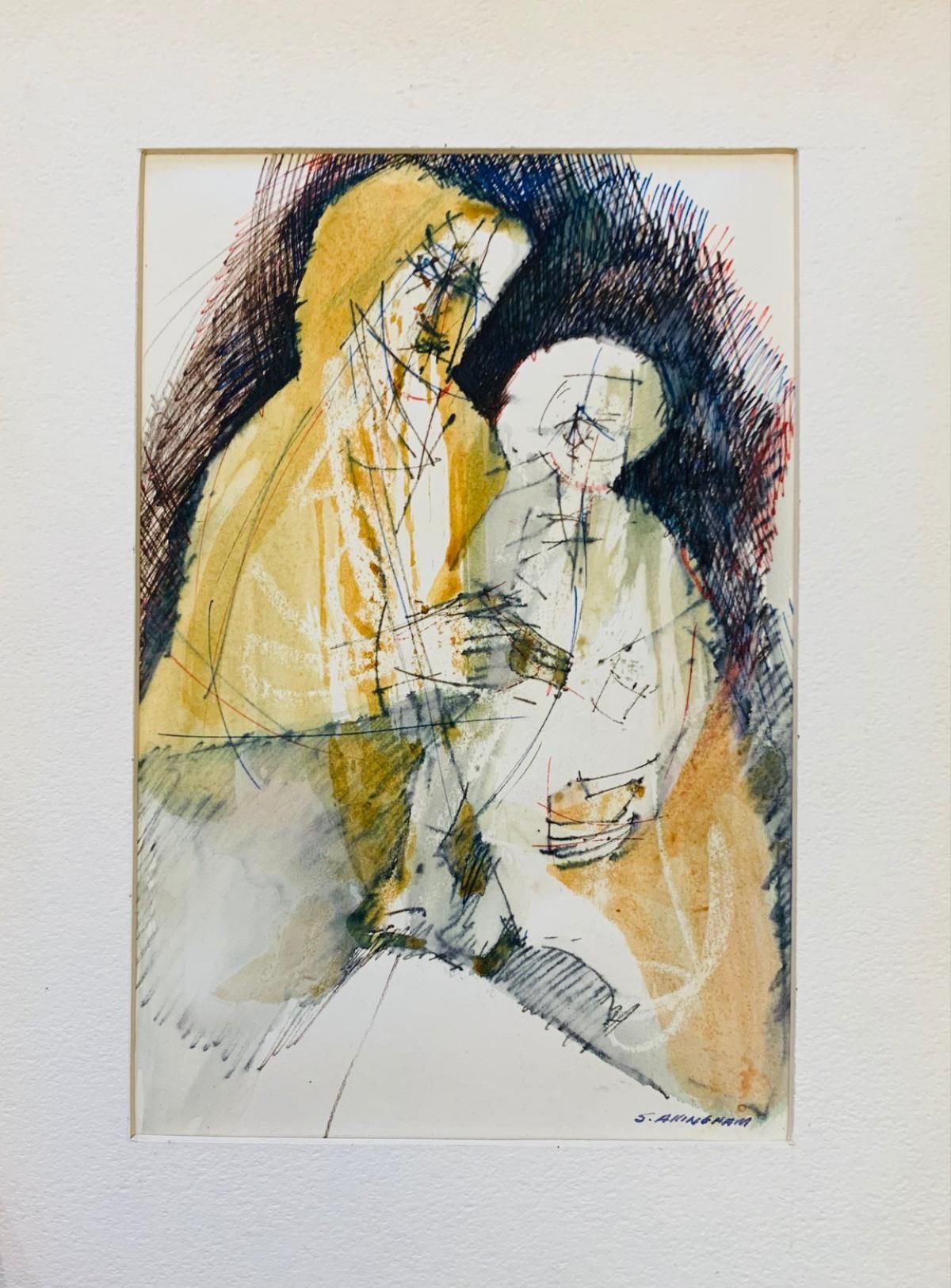 S. Aningnan- Original watercolor on paper "Couple"