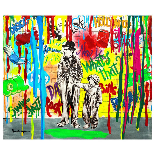 Nastya Rovenskaya- Mixed Media on Canvas "Wanna be like Chaplin"
