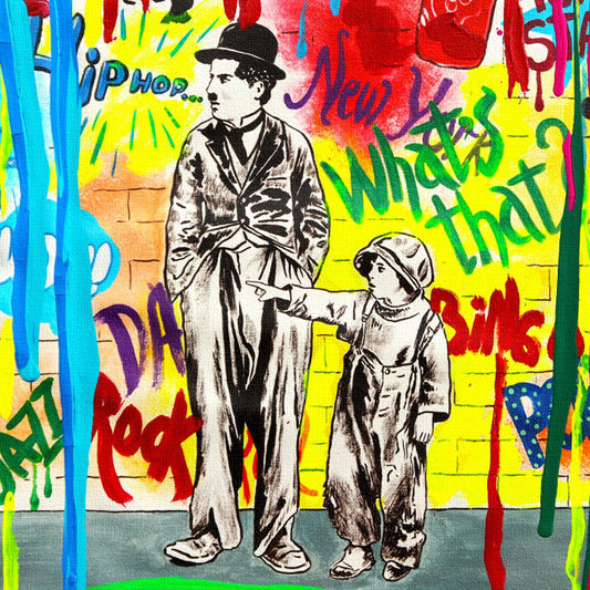 Nastya Rovenskaya- Mixed Media on Canvas "Wanna be like Chaplin"