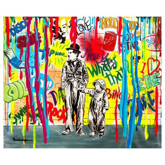 Nastya Rovenskaya- Mixed Media on Canvas "Wanna be like Chaplin"