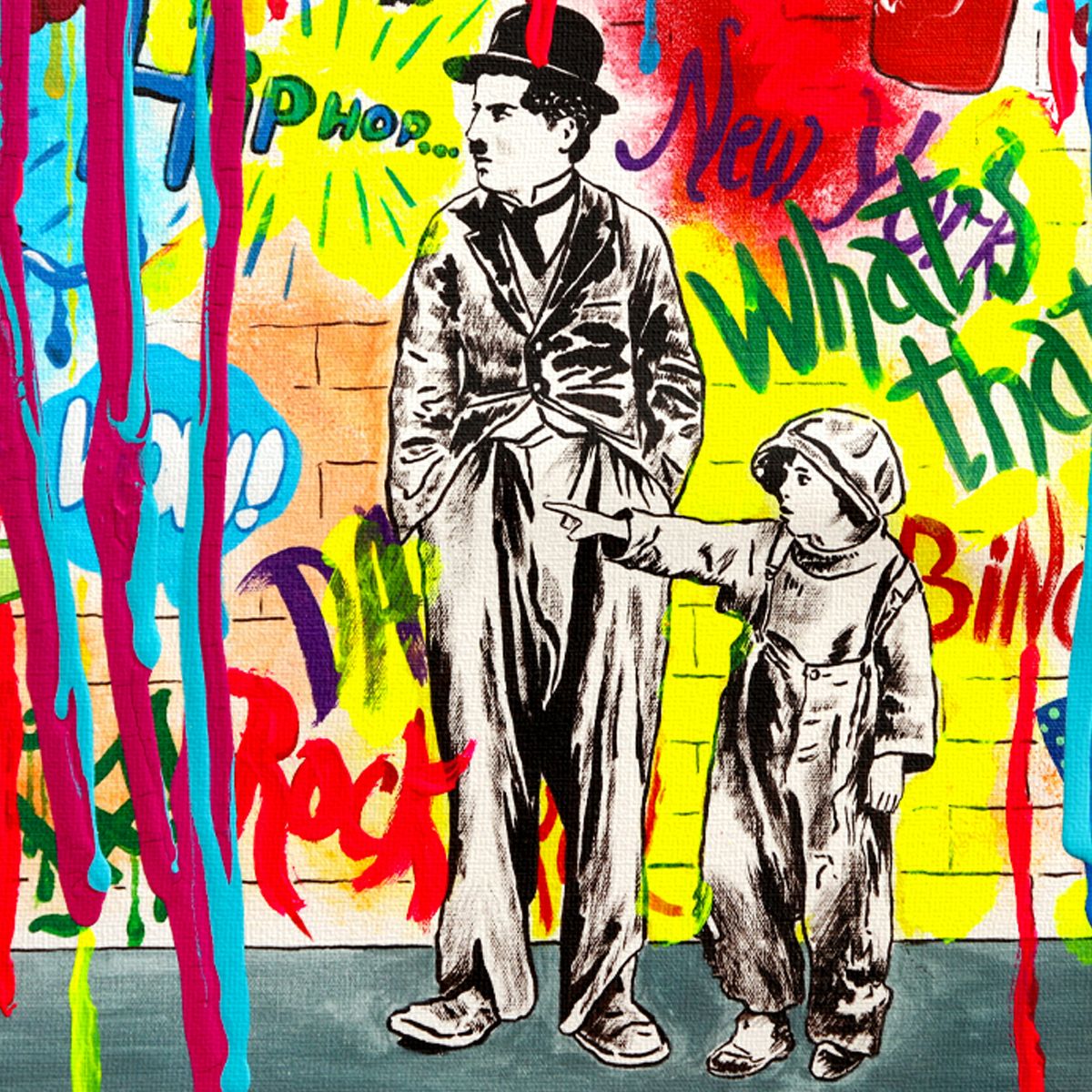 Nastya Rovenskaya- Mixed Media on Canvas "Wanna be like Chaplin"