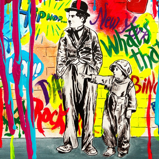 Nastya Rovenskaya- Mixed Media on Canvas "Wanna be like Chaplin"